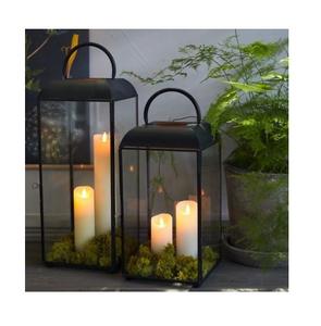 Linterna de vela de vidrio y metal con acabado negro de diseño de Venta caliente para decoración interior y exterior - Product Image 1