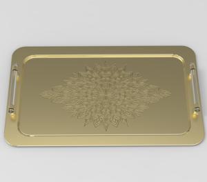 Hot Vantage Fancy Bandeja de metal para servir con bola de cristal en la esquina superior con acabado dorado para el hogar y la cocina Bandeja para servir - Product Image 3