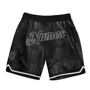 Wholesale sportswear apparel industry Custom Black <b>Snakeskin</b> Black-Gray 3D Pattern Design Authentic Basketball Shorts - Product Image 1