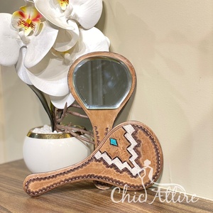 Nuevos espejos de bolsillo con mango compacto de cuero genuino, diseño personalizado de alta calidad, vaquera, maquillaje occidental, accesorio de viaje - Product Image 1