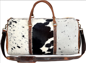 กระเป๋าทรงดัฟเฟิลกันกระเป๋าหนังวัวแท้หรูหราจุได้เยอะมีเอกลักษณ์สีดำขาวขนหนังแท้มีความทนทาน - Product Image 2