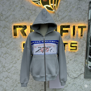 Sudadera con Capucha Personalizada con Cierre de Cremallera, Diseño Desgastado, con Pedrería, Lavado Ácido, Sudadera de Forro Polar para Hombre, Estilo Urbano - Product Image 3