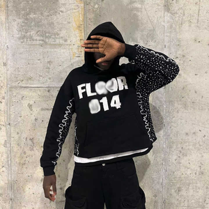 Personalizado crudo dobladillo recortado parche bordado rhinestone hombres alta calidad elegante Sudadera con capucha 100% algodón streetwear hombres Sudadera con capucha 2025 - Product Image 2