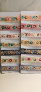 Adorno de encaje floral de diseñador lujoso para ropa nupcial de moda de alta gama y patrones intrincados elegantes en ropa bodas también bolsos - Product Image 4