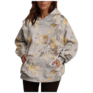 Sweat à capuche sport décontracté surdimensionné pour femme en polaire tissée avec logo graphique imprimé sur le devant, couleur personnalisée, vente en gros hiver - Product Image 5