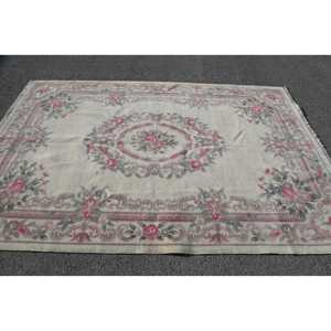 Tapis en laine turque écologique patchwork 5,9x8,9 pi (180x270 cm) beige avec support en latex, tapis vintage - Product Image 3