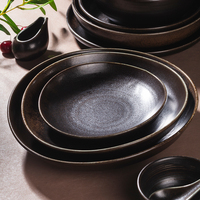 YAYU - Vente en gros - Assiettes de buffet d'hôtel - Ensemble d'assiettes de luxe - Vaisselle nordique - Assiettes noires - Assiettes en céramique pour restaurant