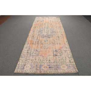 พรมวินเทจตุรกีขนาด 4x9.9 ฟุต, พรมปูพื้น, พรมขนสัตว์สีส้ม - Product Image 1