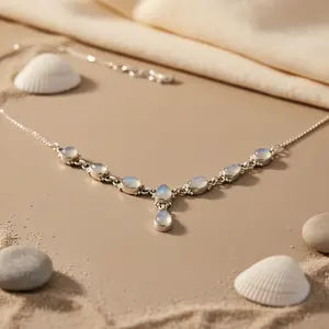 Collar de Plata 925 con Piedra Lunar para Mujer, Chapado en Oro de 18K, Cadena de Eslabones, Joyería con Piedras Preciosas para Boda, Compromiso, Diseño en Forma de Número - Product Image 2