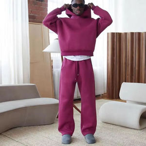 Boxy Custom Unisex Sweat <b>Suits</b> <b>Jacket</b> Set 350gsm Oversized Hooded Casual Solid Color Tracksuit Manufacturer - Product Image 5