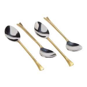 Juego de 4 cucharas de cubiertos de acero inoxidable, utensilios de cocina ideales, mesa de café, hogar, cubiertos chapados en Color plateado, mango de Color dorado - Product Image 6