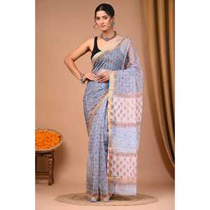 Sari sin tirantes Block Print Kota Dorriya con característica transpirable - Product Image 1