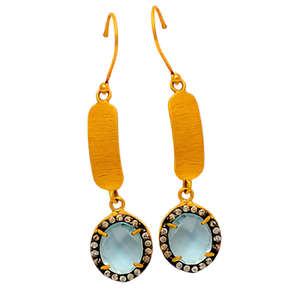 Oval Briolette Blue Topaz Cubic Zirconia Gemstone 925 Pendientes colgantes de plata esterlina Pendiente clásico de moda para mujer. - Product Image 4