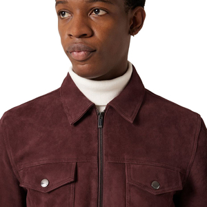 Lightweight Real Cowhide <b>Suede</b> Leather <b>Jacket</b> for Men with Stand Collar Front Logo Streetwear Style Waterproof & Eco-Friendly - Product Image 6