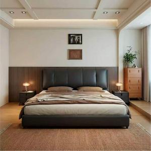 Testiera Alta con Pieghe Verticali in Vera Pelle, Struttura <span class=keywords><strong>Letto</strong></span> Matrimoniale in Legno Massello, Doghe in Pino Silenziose - Product Image 2