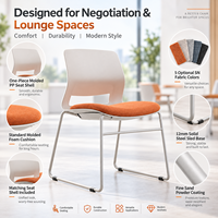 Chaise Visiteur Moderne en PP Moulé Monobloc avec Dossier Respirant, Base Trépan et Assise Fixe en Tissu pour Bureau et Réception