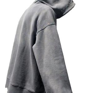 Sudadera con capucha recortada Boxy con lavado ácido y logotipo personalizado para hombre, cremallera inversa desgastada con capucha doble bordada desteñida por el sol - Product Image 3