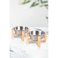 Ensemble de 2 bols en céramique pour nourriture et eau pour chats et chiens, 4 couleurs, avec support en bois, fabriqué en Turquie, capacité de 1L