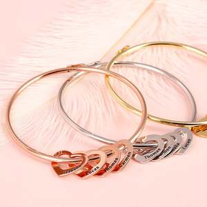 Jeulia Sterling Silver <b>Bangle</b> <b>Bracelet</b> with Heart Shape Pendants Perfect Gift - Product Image 2