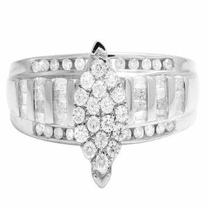 Anillo de compromiso de lujo de plata de ley con moissanita redonda/en forma de baguette, chapado en rodio, con diamantes, para mujer, ideal para bodas y fiestas. - Product Image 2