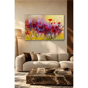 Impression sur toile de coquelicots rouges sur fond jaune clair de Fida - Product Image 5