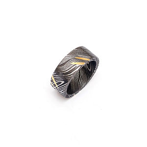 Bague en acier Damas classique Burraq, fabriquée à la main, avec boîte à bague, cadeau idéal pour papa, mari, petit ami, personnalisation OEM - Product Image 1
