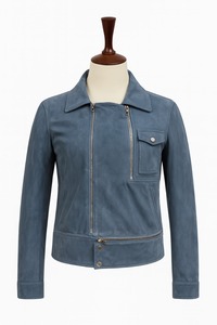 <b>Men</b> Winter Vintage Goat Suede Sky <b>Blue</b> Motorcycle <b>Jacket</b> Inspired Stand Collar Front Casual Outerwear - Product Image 3