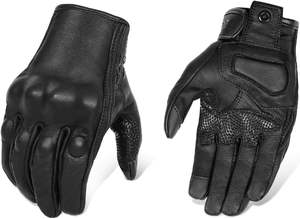 Gants de moto en cuir demi-doigt mis à jour en peau de chèvre noir avec téléphone tactile non perforé pour la conduite en moto - Product Image 4