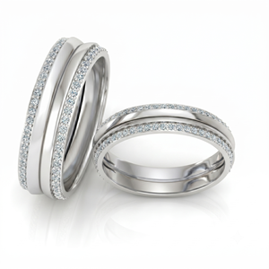 Classic Two Tone Diamond Engagement Band <b>Couple</b> <b>Ring</b> with Round Brilliant Cut Diamonds Natural and Lab Grown Diamonds - Product Image 2