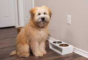 ชามอาหารสัตว์เลี้ยงแบบเรียวสีขาวยกสูงทำจากไม้ธรรมชาติสำหรับเลี้ยงสุนัขและแมว - Product Image 4