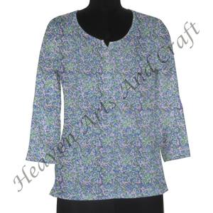 Indien main bloc imprimé coton tunique femmes chemisier chemise haut robe - Product Image 2