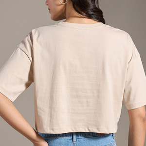 Camiseta corta de algodón 100% para mujer, diseño de estampado liso transpirable suave y ecológico - Product Image 6