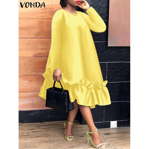 Elegante Abito Midi Taglia Unica Vestibilità Comoda Maniche Regolari Volant Vita Naturale in Poliestere Stile Formale da Ufficio per Autunno/Primavera - Product Image 4