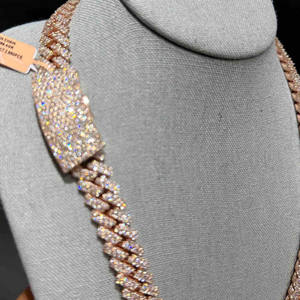 Collar de Cadena Cubana con Incrustaciones de Moissanita, Chapado en Oro Rosa y Rodio, Estilo Hip Hop, Regalo para Fiestas - Product Image 3