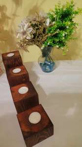 เชิงเทียนไม้แบบเรียวเล็กสไตล์ชนบทแบบทำมือหมุนไม้ธรรมชาติอบอุ่นบ้านสปาคาเฟ่ - Product Image 2