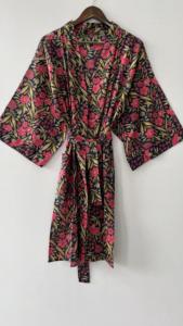 Kimono de algodón indio Unisex, bata de baño rosa con estampado Floral, bata de baño, cubierta de Bikini, temporada de invierno de algodón 100% - Product Image 3