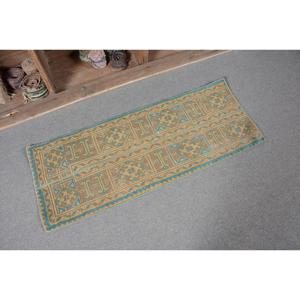 Alfombra Vintage, Pequeña, 1.5x3.9 pies, Alfombra Turca, Alfombra de Lana con Diseño Floral Azul - Product Image 5