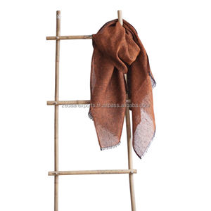 ผ้าพันคอผ้าลินินคอตตอนแท้น้ำหนักเบาสวมใส่สบายมีลวดลายทึบ - Product Image 2