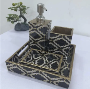 Juego de baño de MDF de diseño moderno de 5 piezas con soporte de cepillo de dientes impreso para baño de hogar y Hotel - Product Image 1