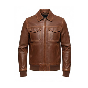 Veste en cuir véritable vieilli style vintage unisexe, manteau de motard rétro en cuir de vachette marron, coupe-vent streetwear professionnel - Product Image 1