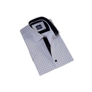 Chemise à Manches Courtes Coupe Slim Respirante à Carreaux Blanc et Noir - Product Image 1