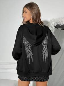 เสื้อฮู้ดแขนยาวแฟชั่นสำหรับผู้หญิงเสื้อฮู้ดปีกหลังประดับพลอยเทียมออกแบบได้ตามต้องการ - Product Image 3