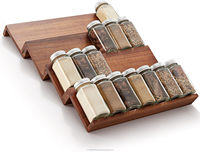Porte-épices en bois d'acacia à 4 niveaux avec 64 bocaux Organisateur de tiroirs pour la maison Armoires de cuisine Comptoirs Ensemble de rangement Emballage