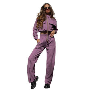 Haute qualité femmes décontracté Streetwear à capuche survêtement à manches longues 2 pièces pantalon femmes tenues poches large jambe pantalon ensemble - Product Image 5