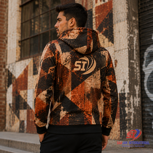 ผู้ผลิตเสื้อฮู้ดแฟชั่นตามสั่ง Copper Street Art ลายพิมพ์เต็มตัว เสื้อสเวตเชิ้ตผ้าฟลีซแบบซิปเต็มตัว ขายส่งแบบ OEM - Product Image 4