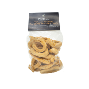 Taralli Pugliesi Perilli con Semillas de Hinojo, Bocadillos de Cereales Hechos a Mano, Sabor Salado de Puglia, Italia - Product Image 1