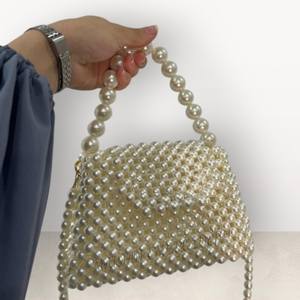 Ivory Pearl Beaded Handmade Modern <b>Storage</b> <b>Bag</b> | Large <b>Plastic</b> Hobo Shoulder <b>Bag</b> Adjustable Strap | Wardrobe-Friendly Durable - Product Image 2
