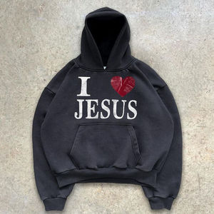 2025 DTG imprimé motif col rond à capuche sweat à capuche zippé Vintage lavage à l'acide sweat hommes sweat imprimé pull - Product Image 2