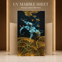 Panneau mural décoratif en PVC brillant Morlenx Luxury Blue Elephant Gold Ginkgo UV Marble Sheet pour la décoration intérieure