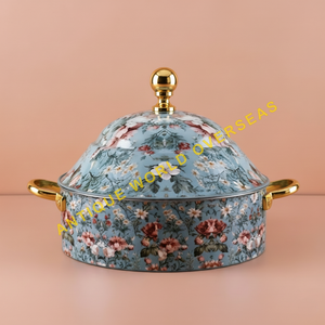 Marmite en acier inoxydable émaillée florale, réchaud alimentaire isolé, casserole, poignées dorées, meilleur prix, prix bas, plat de service, fournitures - Product Image 1